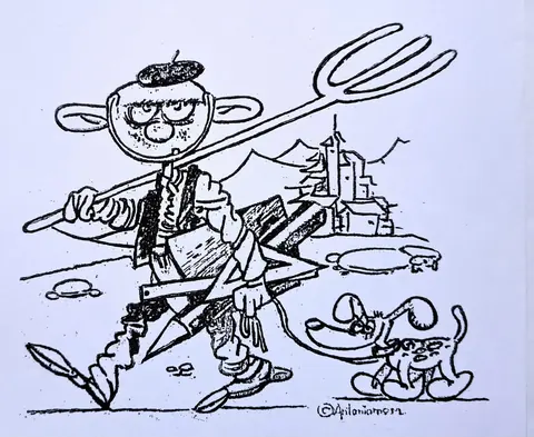 Dibujo de Mesamadero dedicado a Manuel Ruiz cuando decidió irse de maestro rural a los cortijos de Montefrío