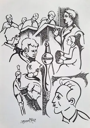 Dibujos infantiles en el colegio de los Maristas de Granada. Años 50-60