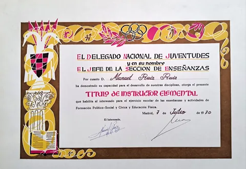 Título de Instructor Elemental. Madrid, 7 de julio de 1970