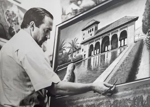 Pintando el Partal, años 70. Foto: Juan Ortiz Fernández (Orfer)