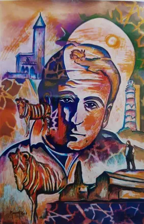 Juan Vida, pintor. Técnica mixta, hacia 2000